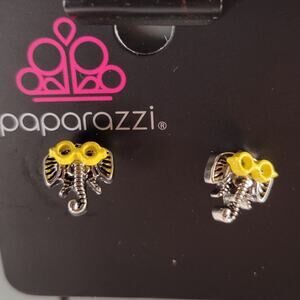 Paparazzi Elephant Stud Earrings Yellow Glasses Silver Tone Animal Jewelry NWT